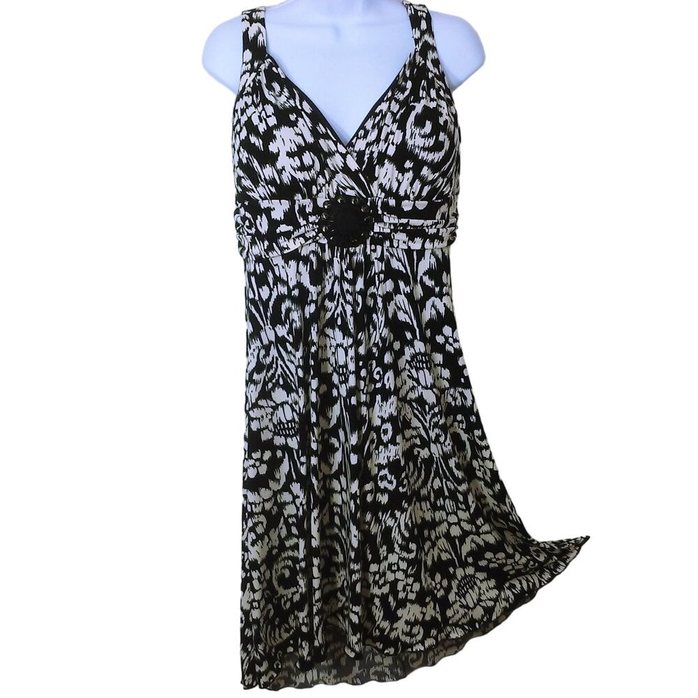 En Focus Studio Cocktail Dress 14 HiWaist Floral Beaded Medallion Straps Stretch